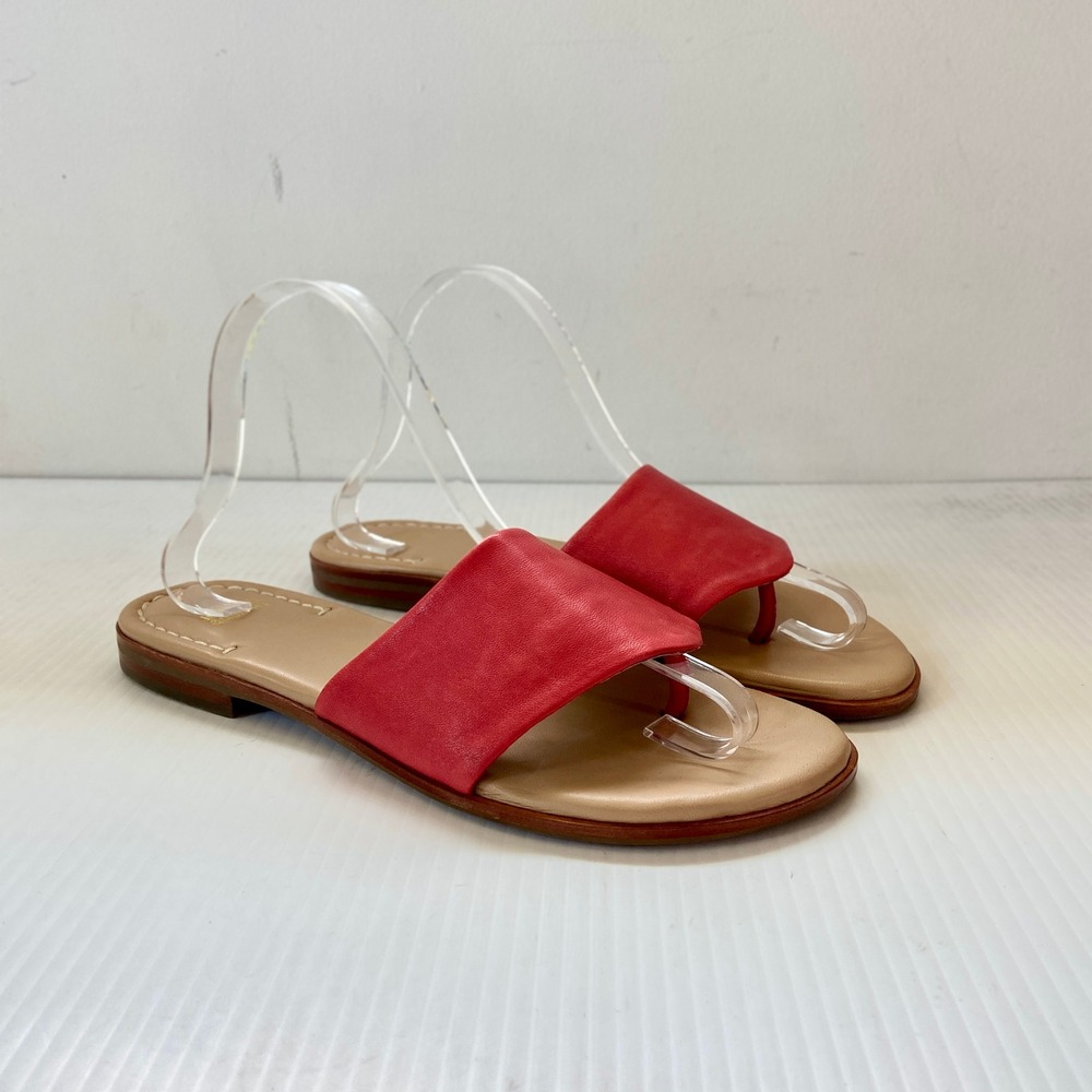 Johnston & Murphy Red Leather Thong Flat Sandals Womens 9M